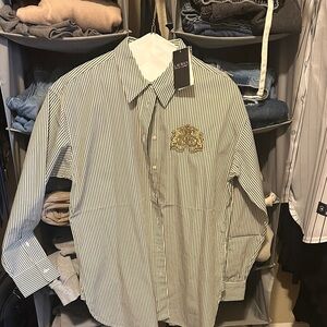 Lauren Ralph Lauren White and Green Striped Shirt